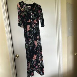 Black 3/4 Sleeve Crew Neck Sundress